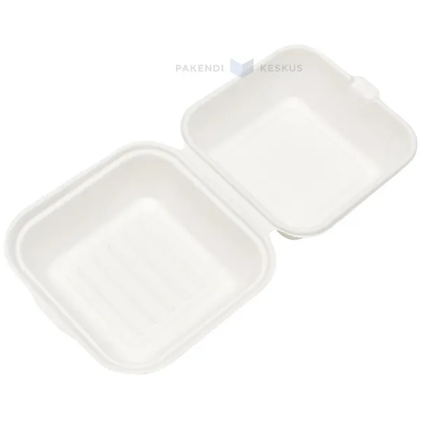 100% biodegradable/compostable 1-compartment burger container 152x150x42/82mm, 50pcs/pack