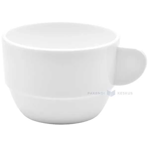 Korduvkasutatav plastikust valge kohvitass 166ml diam. 79,3mm SAN 500x masinpestav, pakis 6tk