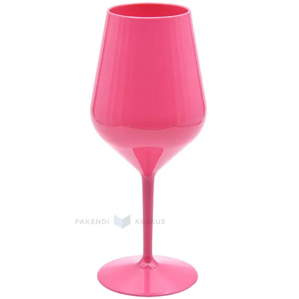 Korduvkasutatav plastikust neoonroosa veinipokaal jalaga 470ml TT 350x masinpestav