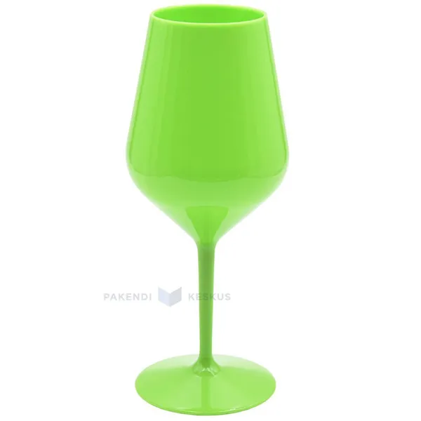 Korduvkasutatav plastikust roheline veinipokaal jalaga 470ml TT 350x masinpestav