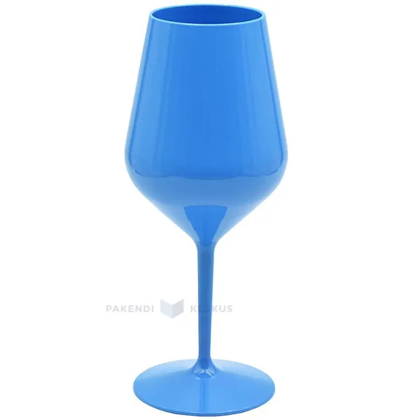 Korduvkasutatav plastikust türkiissinine veinipokaal jalaga 470ml TT 350x masinpestav