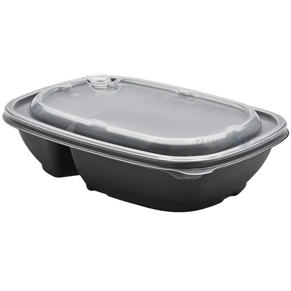 Korduvkasutatav must 2-osaline toidukarp läbipaistva kaanega 650+250ml 23x17x5cm PP 50x masinpestav, 50tk