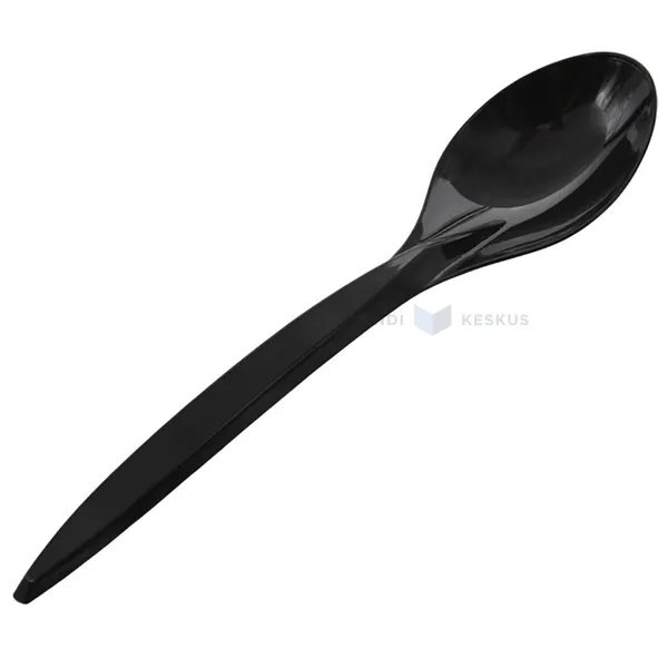 Black reusable plastic soup spoon 18cm PS 125x machine washable, 50pcs/pack