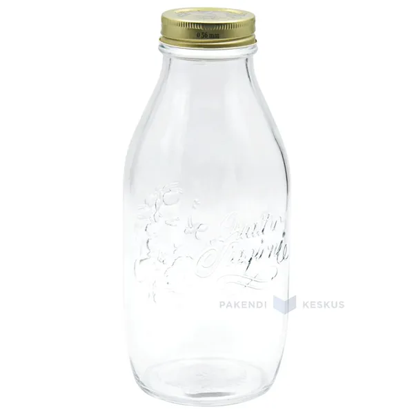 Klaaspudel kuldse kaanega Bormioli 1000ml diameetriga 101mm kõrgusega 226mm