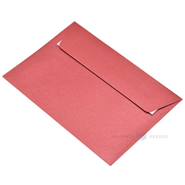Pärlmutter punane postiümbrik 11,4x16,2cm C6 liimiribaga, pakis 10tk