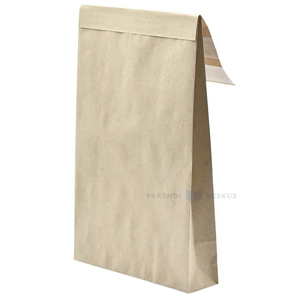 Postituspussi ruohopaperi 19x5x30+11cm, pohja- ja sivutaite, kaksinkertainen liimanauha