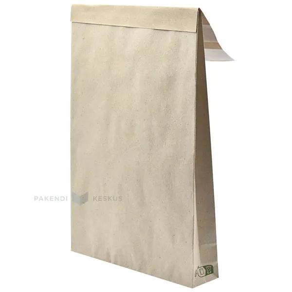 Postituspussi ruohopaperi, 25x5x35,3+11cm, pohja- ja sivutaite, kaksinkertainen liimanauha