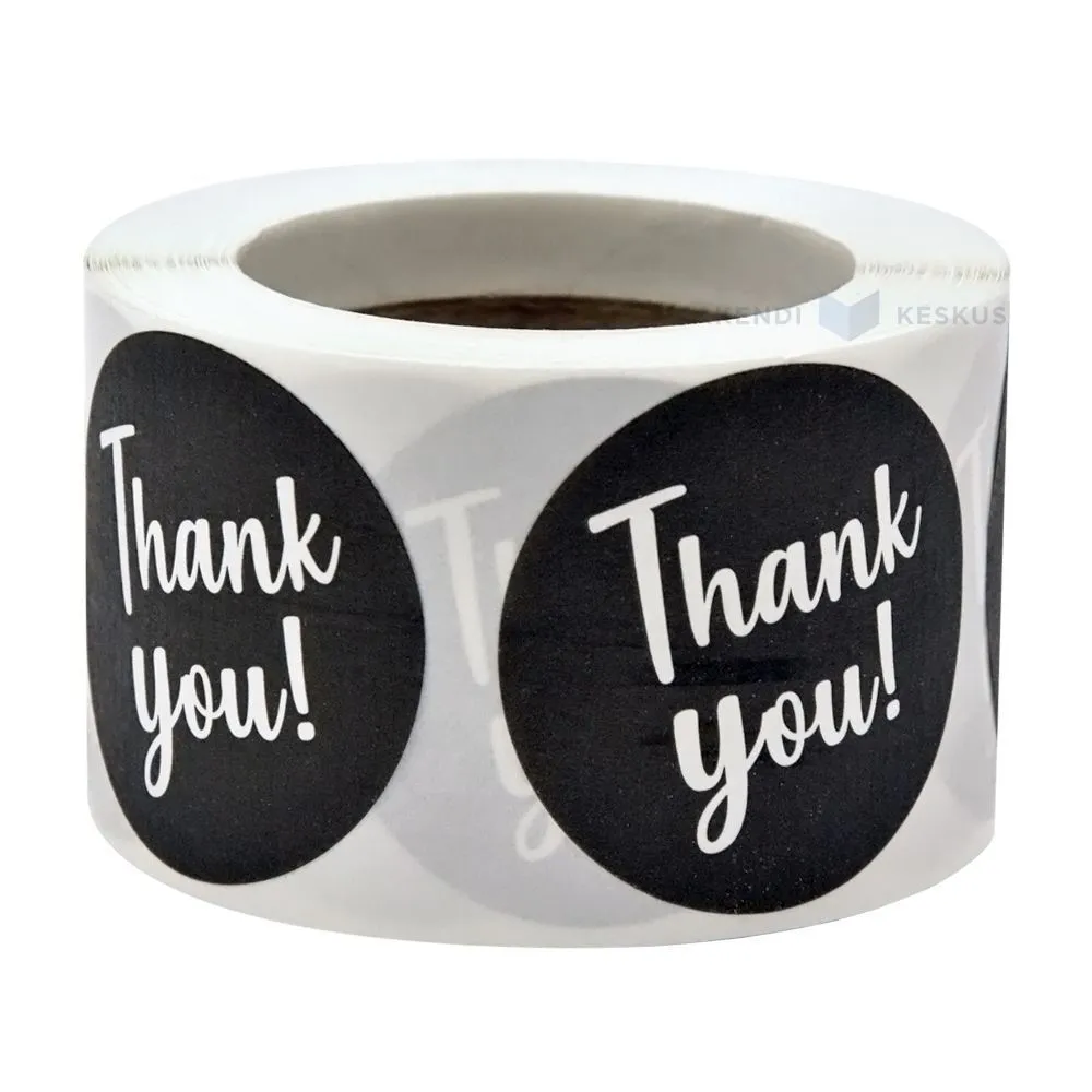 Black label ''Thank you!'' print diameter 40mm, 250pcs/roll