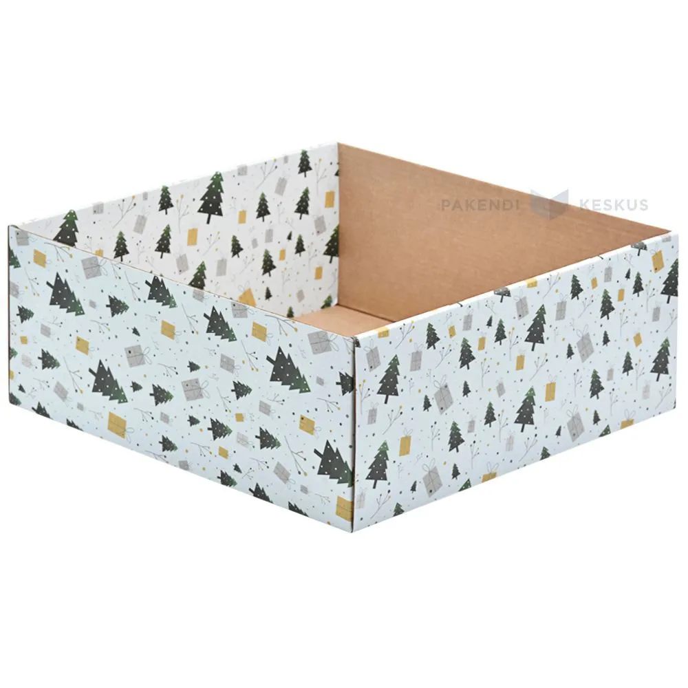 White trees and gifts print bottom for mini corrugated carton box 250x250x100mm