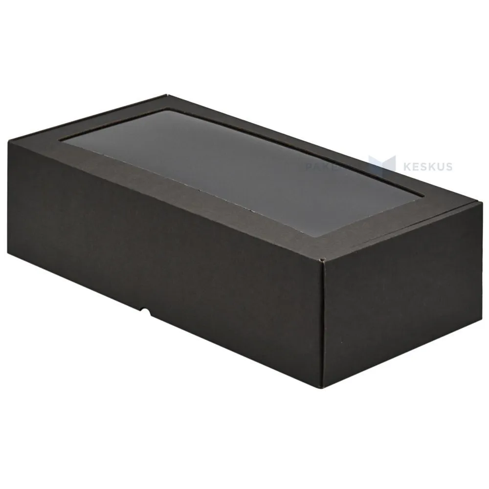 Black corrugated carton box with lid with window 320x165x93mm