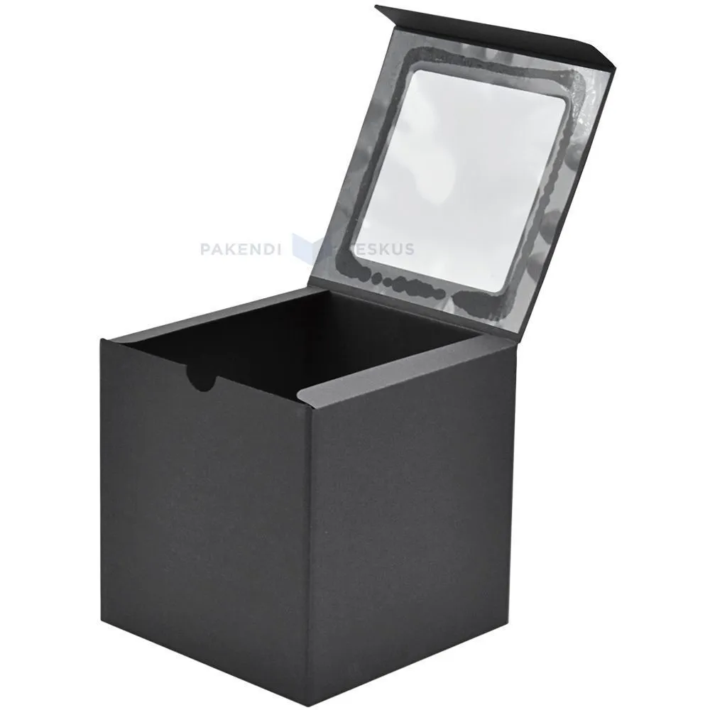 Black mini corrugated carton box with window 140x140x140mm