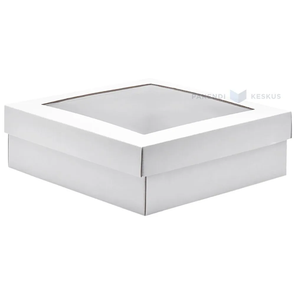 Valge lainepappkarp kaanega ja aknaga 240x240x80mm, pakis 10tk