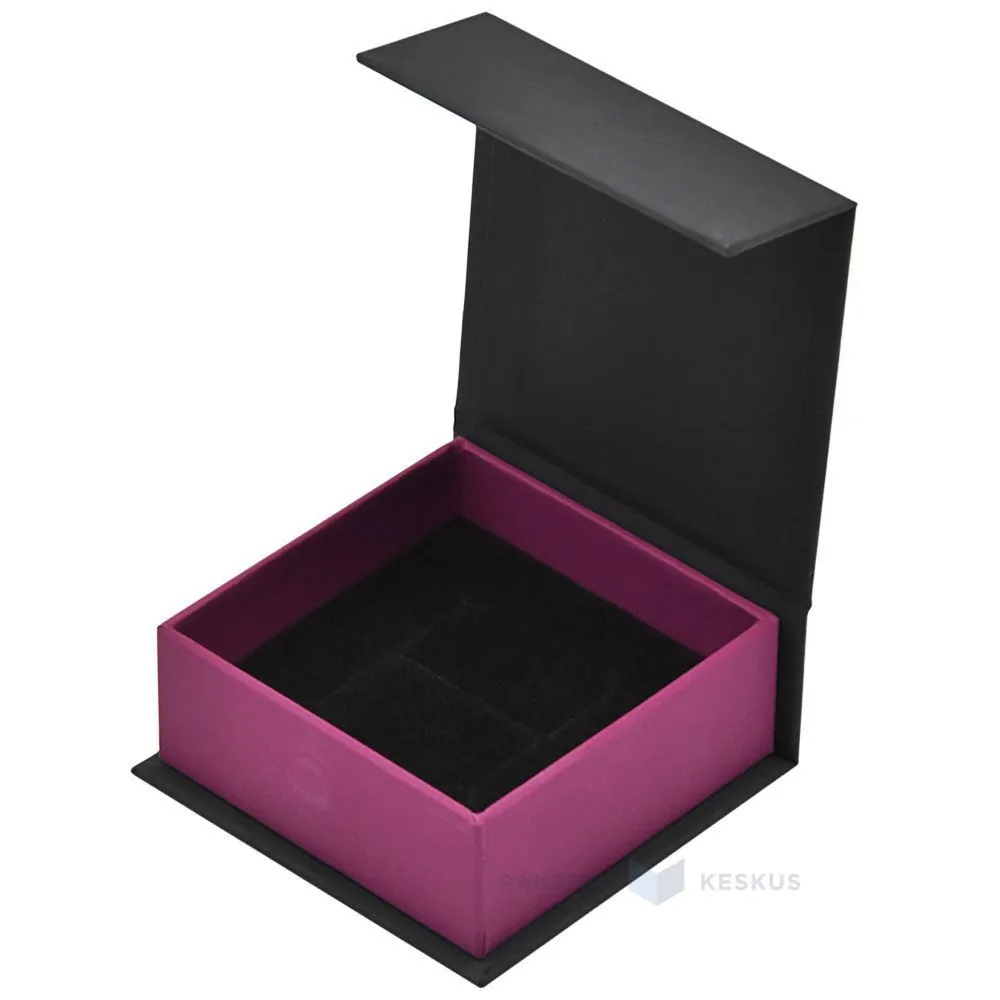 Burgundy gift box with black lid with magnet 70x70x30mm with soft cushion
