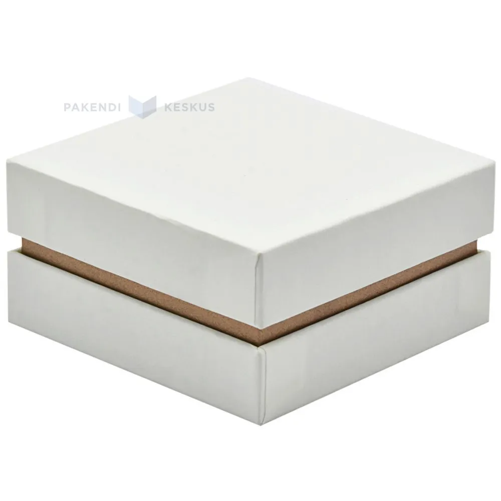 White gift box with white lid and golden edges 70x70x30mm with soft cushion