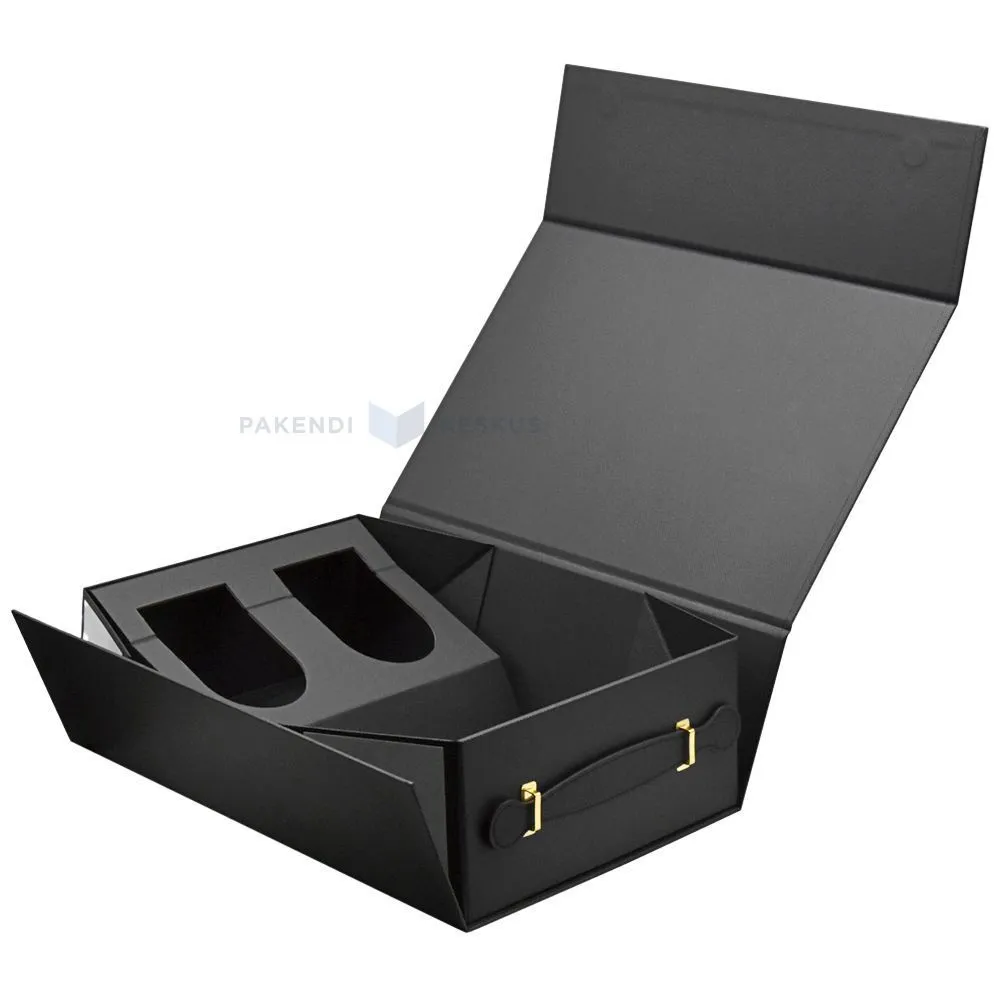 Black gift box with handle for wine 245x125x360mm