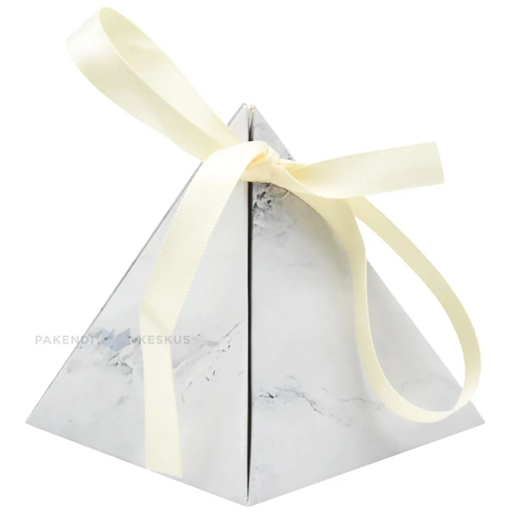 Marble print triangular gift box with ribbon 72x72x80mm