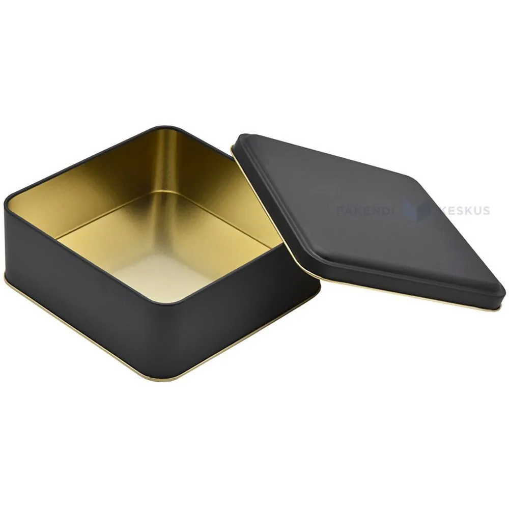 Matte black golden inside metal box with lid 160x160x60mm