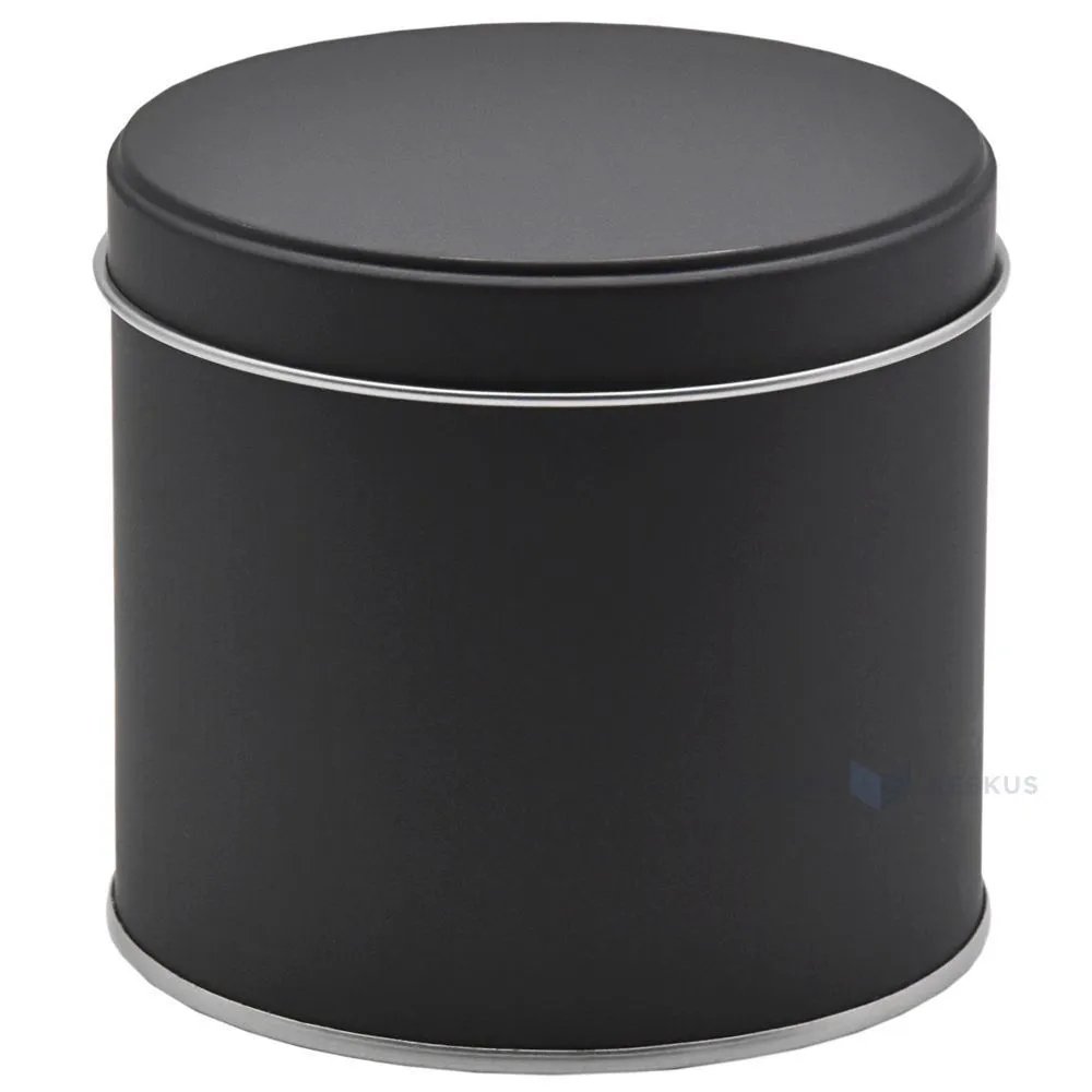Matte black silver inside metal box with lid with diameter 99mm with height 90mm