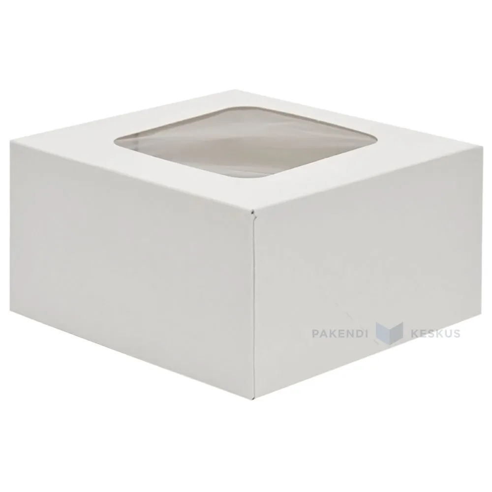 Kartongist valge aknaga koogikarp 13x13x7cm, pakis 20tk