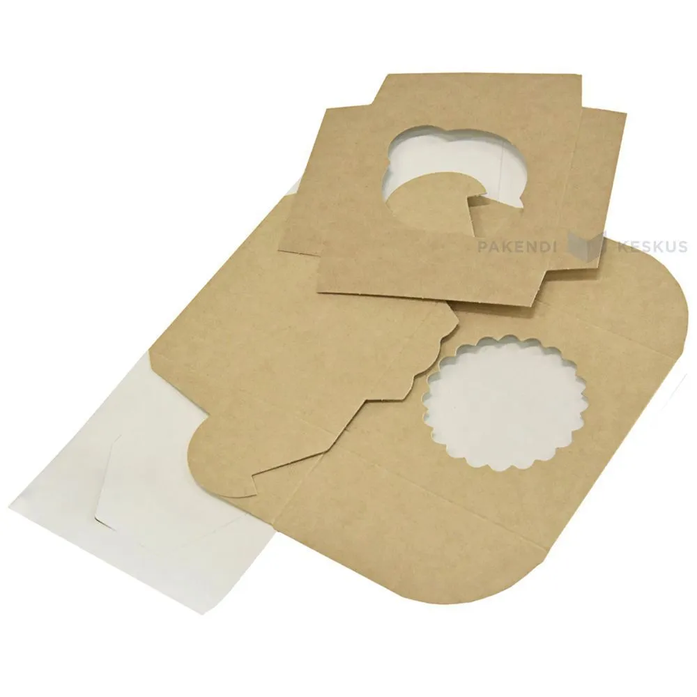 Cake box brown/white with window for one muffin 10x10x10cm, 25pcs/pack