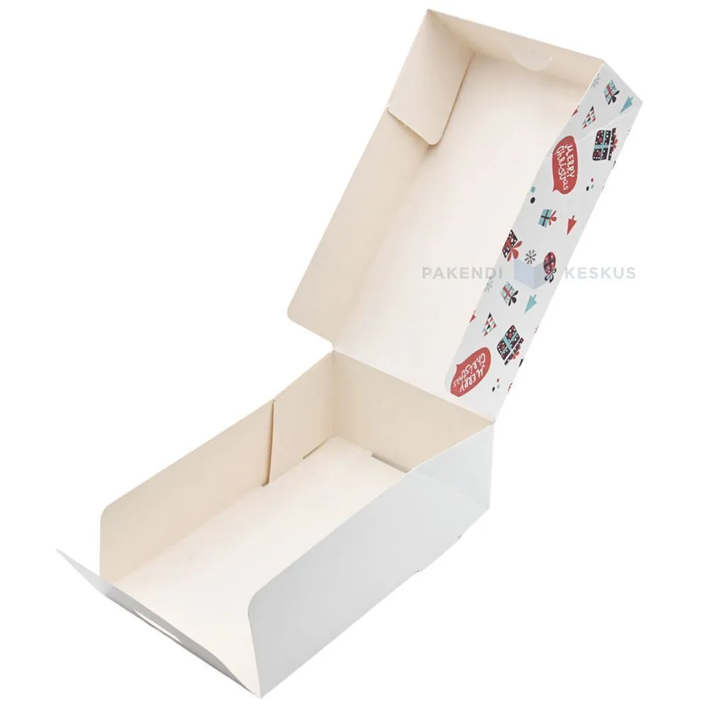 Christmas gifts and trees print white carton box for cake 12,5x21x7cm, 20pcs/pack