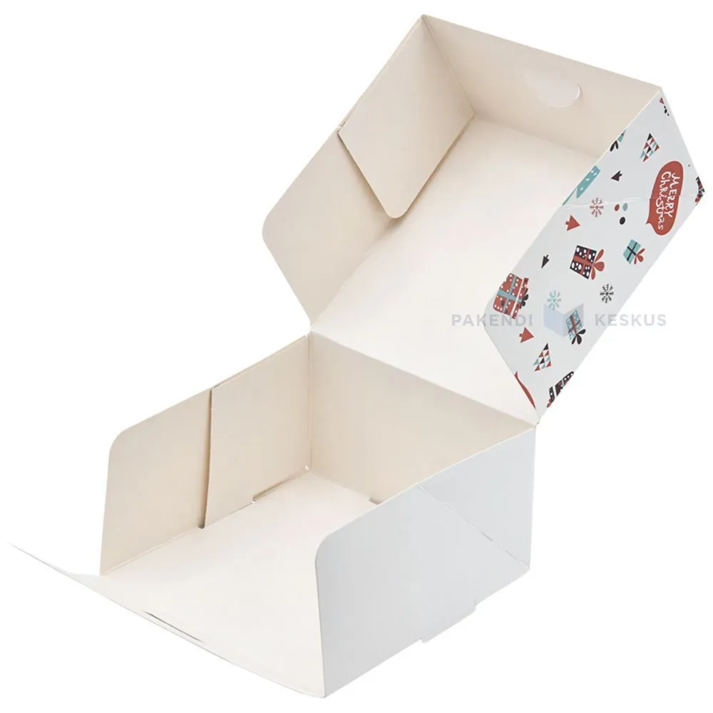 Christmas gifts and trees print white carton box for cake 13x13x7cm, 20pcs/pack