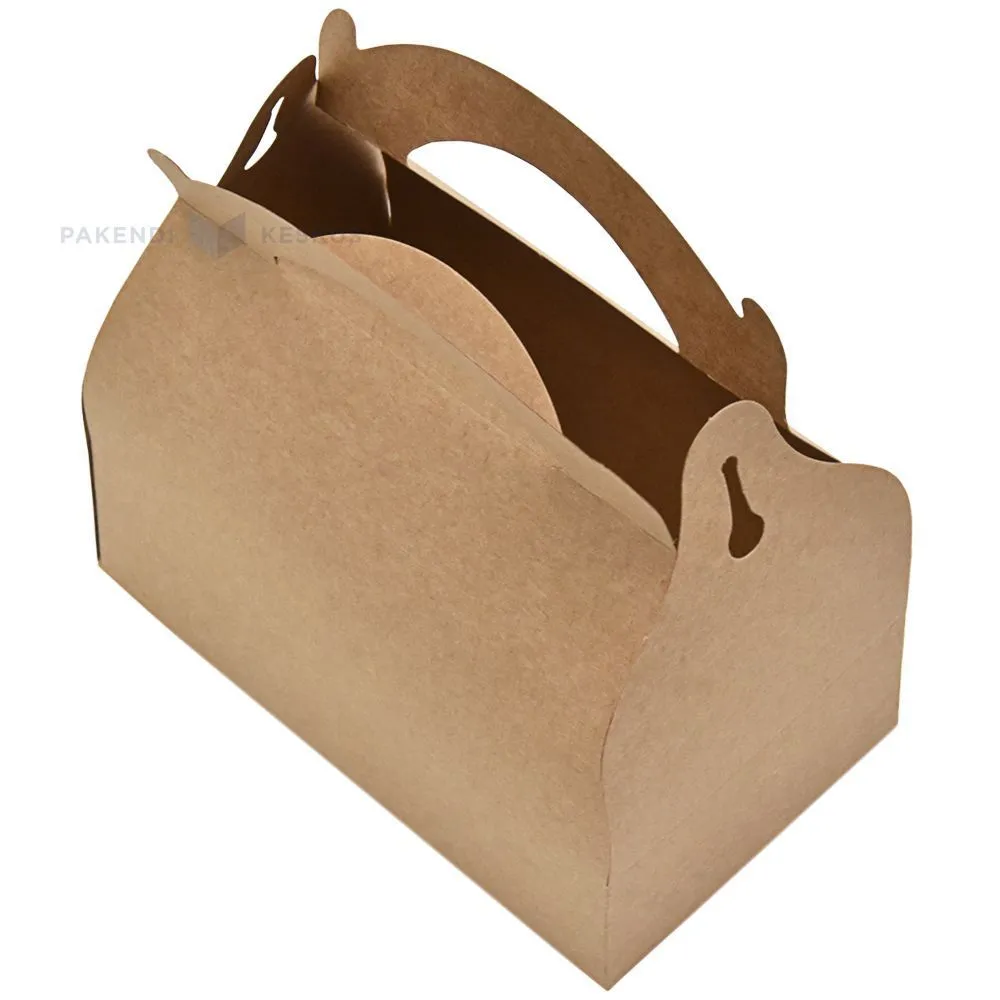 Brown carton cake box with handle 17x10x4,5cm, 20pcs/pack