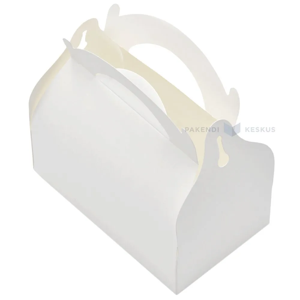 White carton cake box with handle 17x10x4,5cm, 20pcs/pack