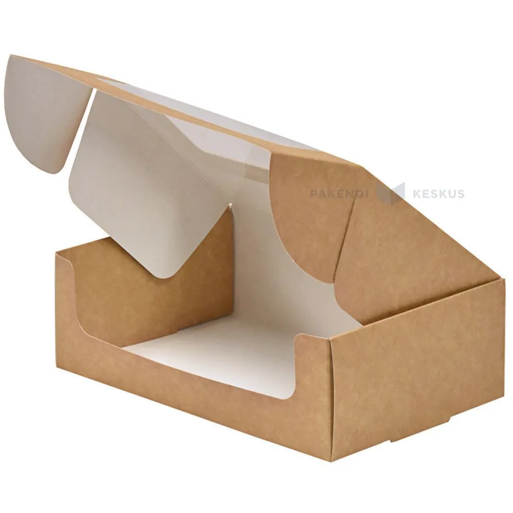Cake box brown/white with window 19x12x6cm, 25pcs/pack