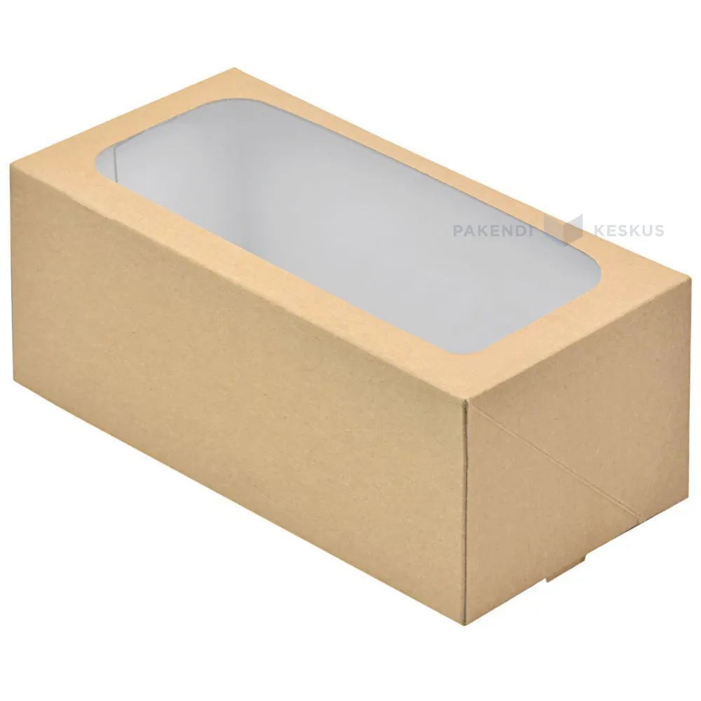 Cake box brown/white with window 20x10x8cm, 50pcs/pack