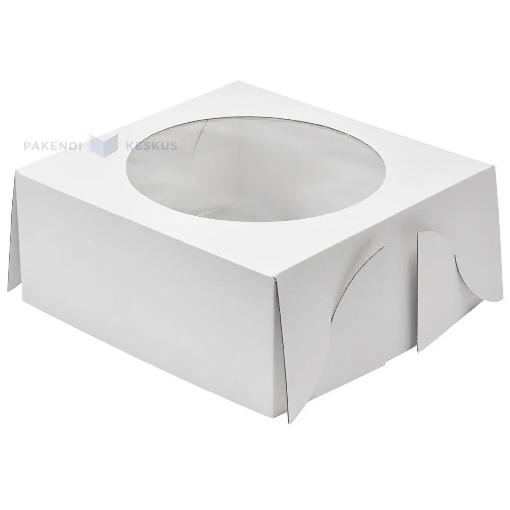 Aknaga valge kaas minilainepapist koogikarbile 30x30+13cm, pakis 25tk