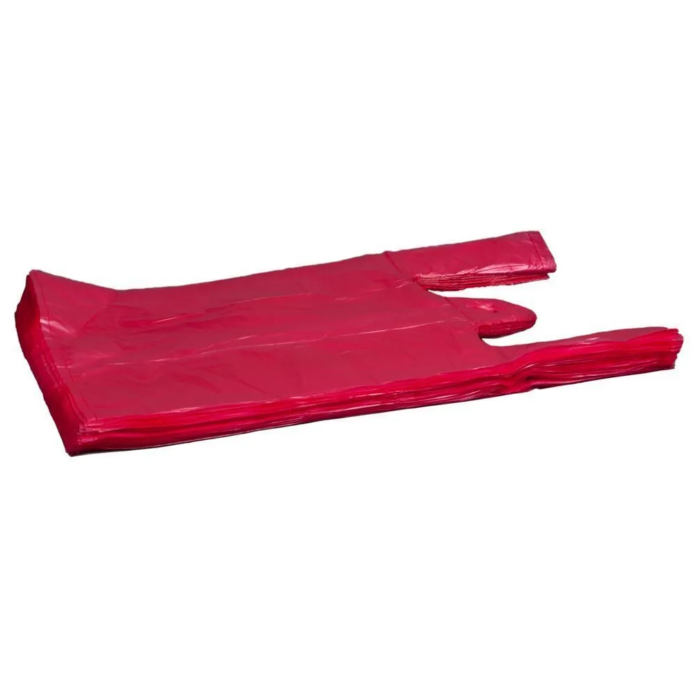 Red plastic T-shirt bag 25+12x45cm, 100pcs/pack