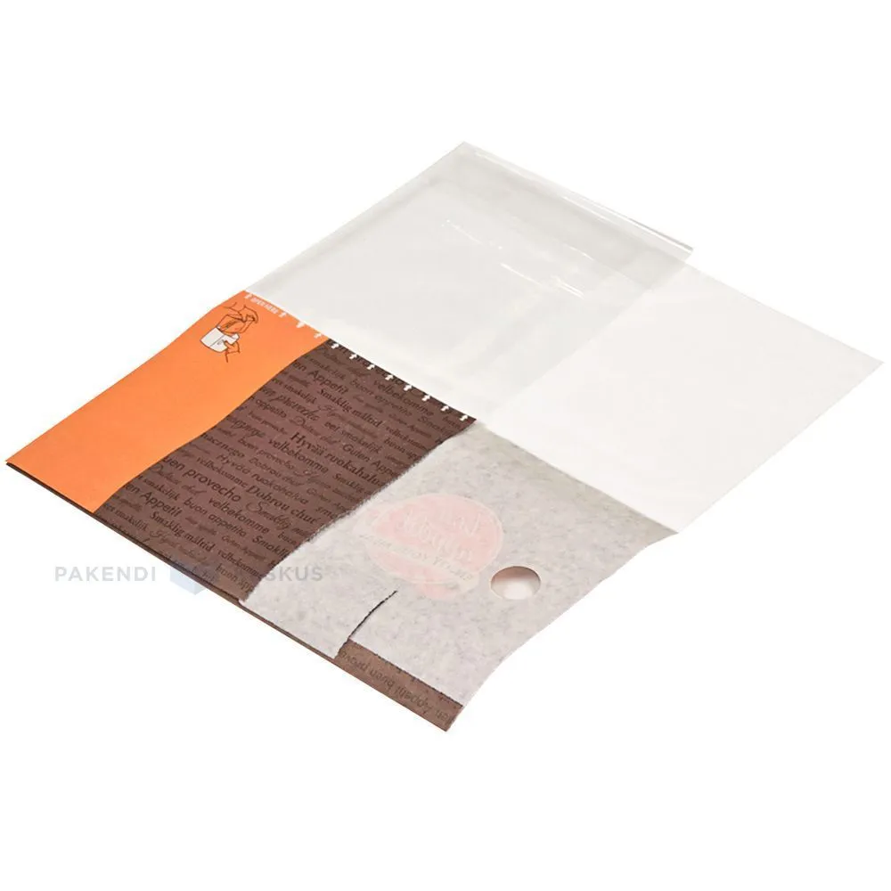 Orange cover for sandwich with Bon appetit print 13+7,5x28cm, 50pcs/pack