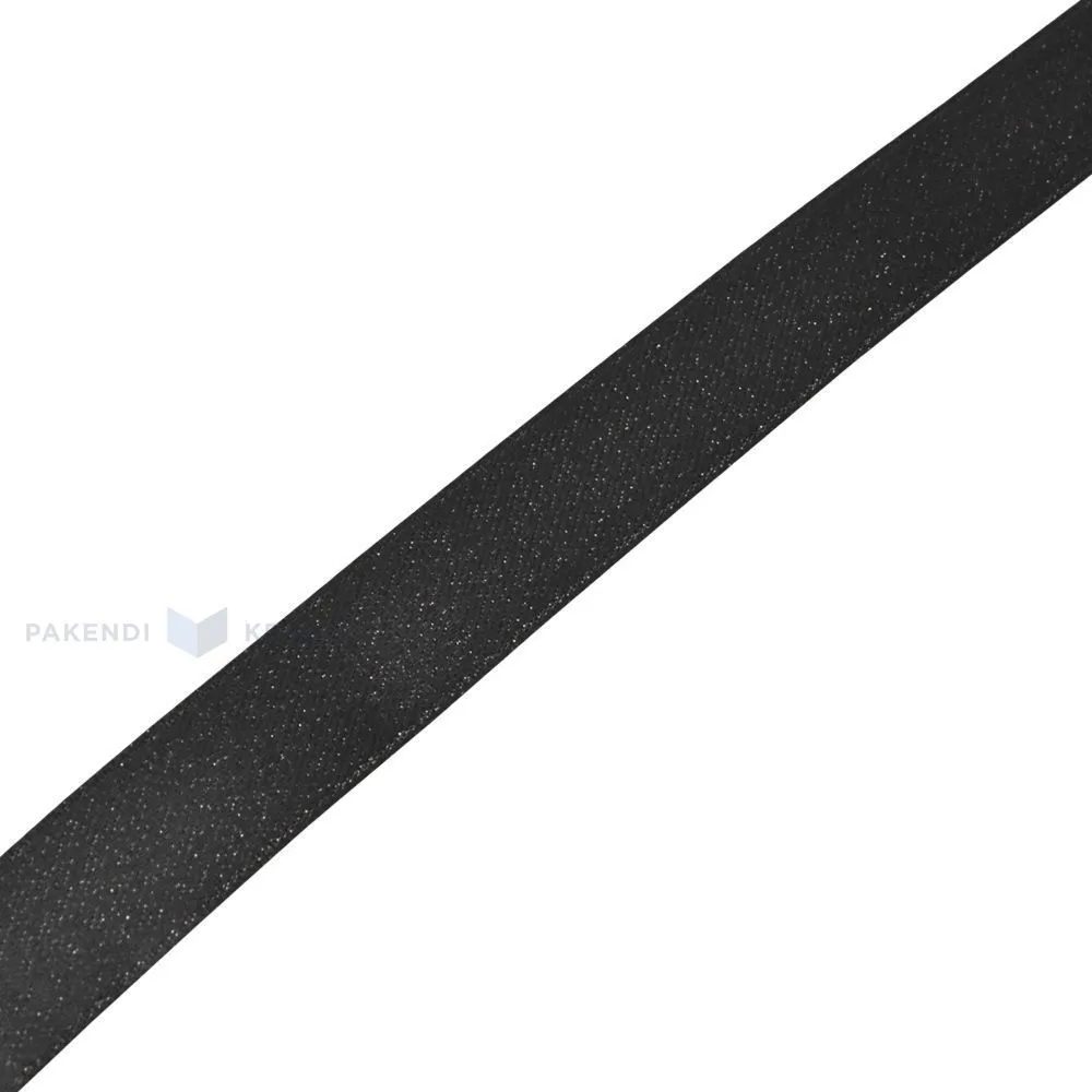 Black satin+lurex ribbon 15mm wide, 25m/roll
