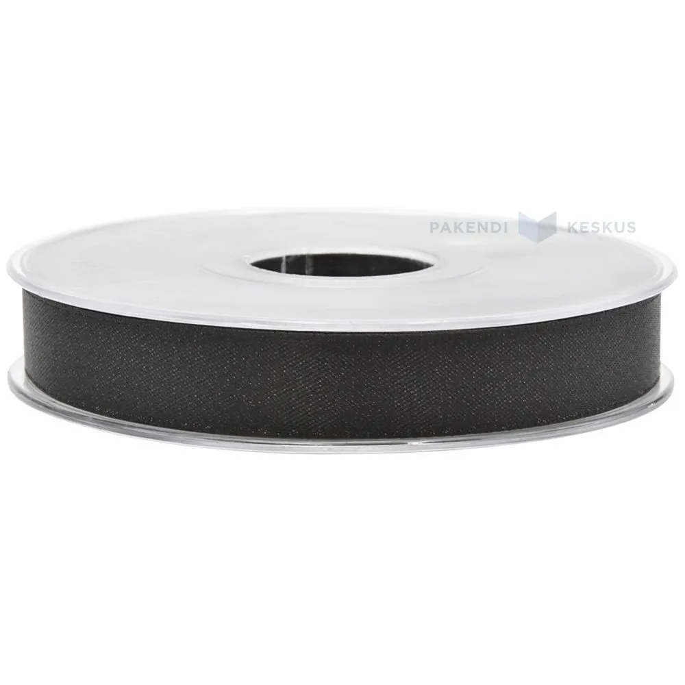 Black satin+lurex ribbon 15mm wide, 25m/roll