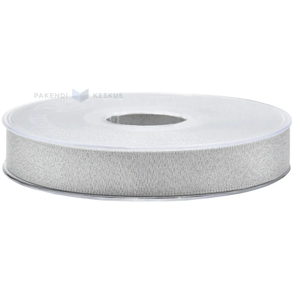 Sudraba satīna+lureksa lente 15mm plata, 25m/rullī