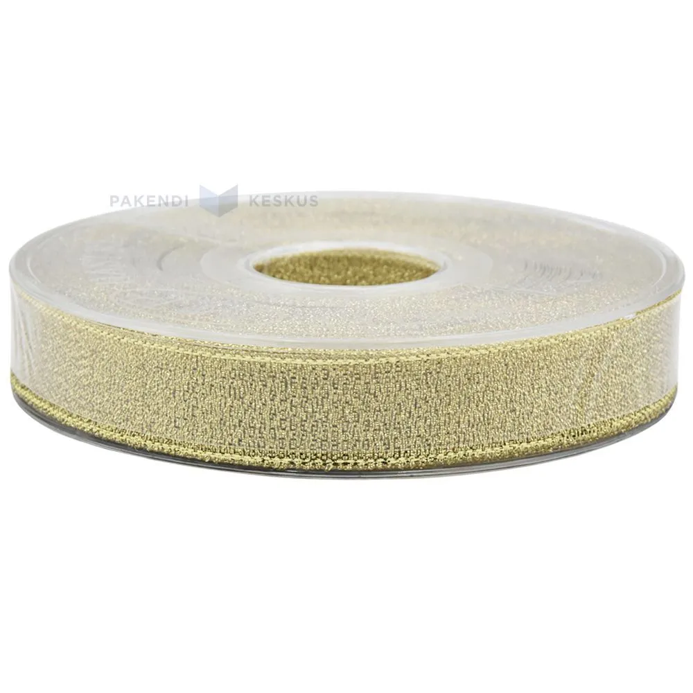 Shiny golden lurex ribbon 15mm wide, 30m/roll