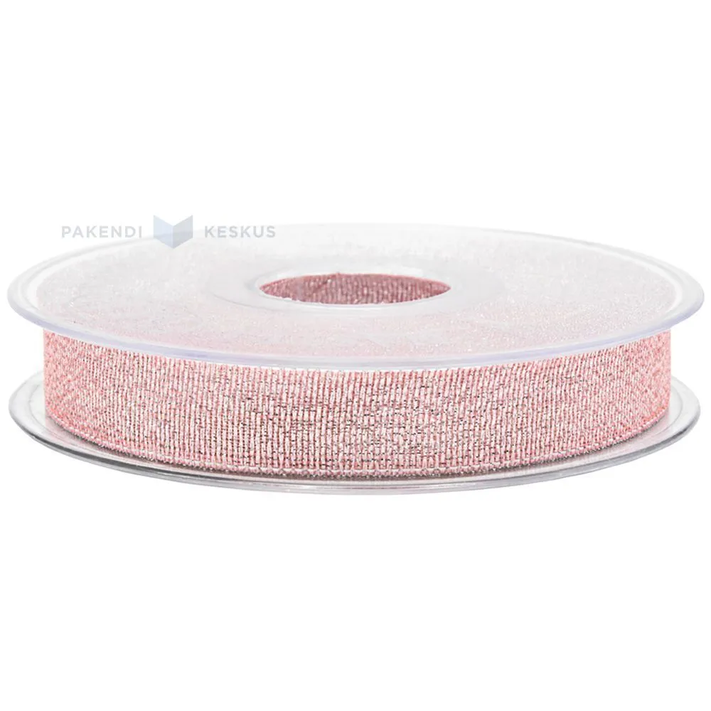Shining pink lurex ribbon 15mm wide, 30m/roll