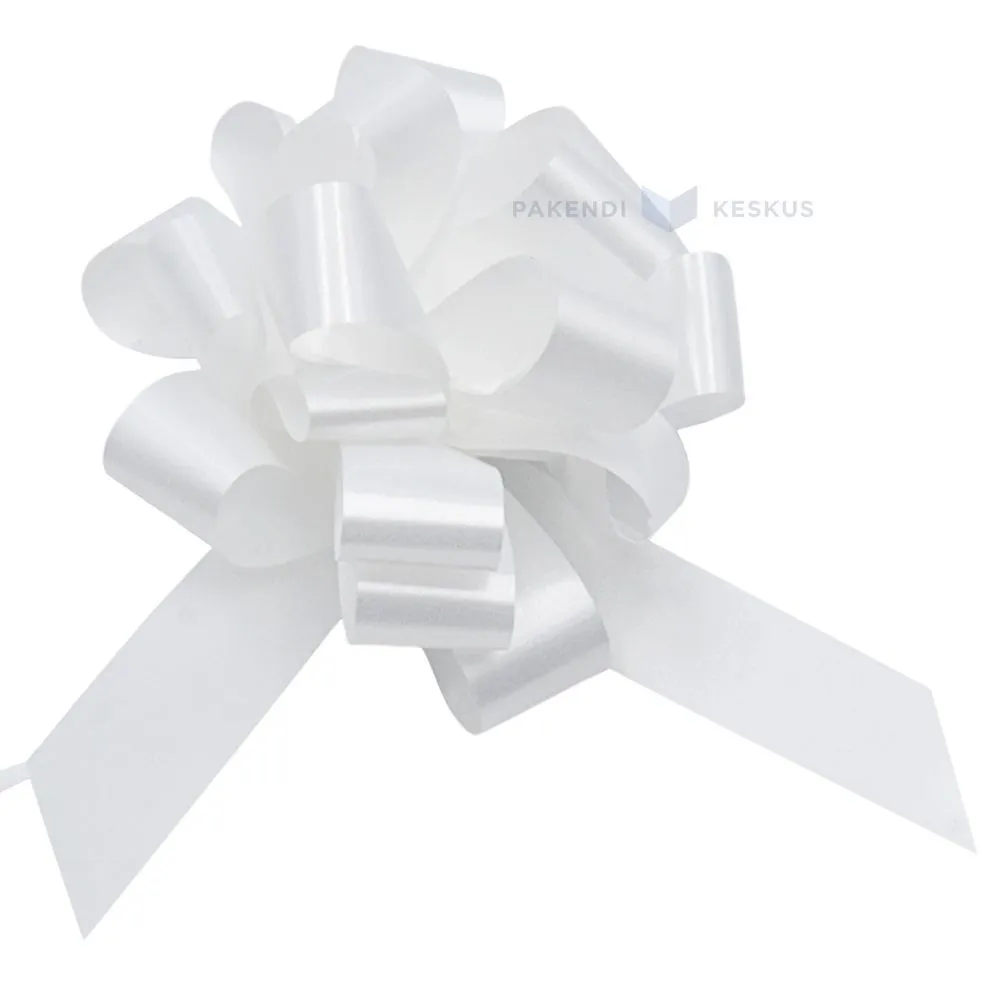 White pull ribbon rosette 19mm with diameter 10mm, 6pcs/pack