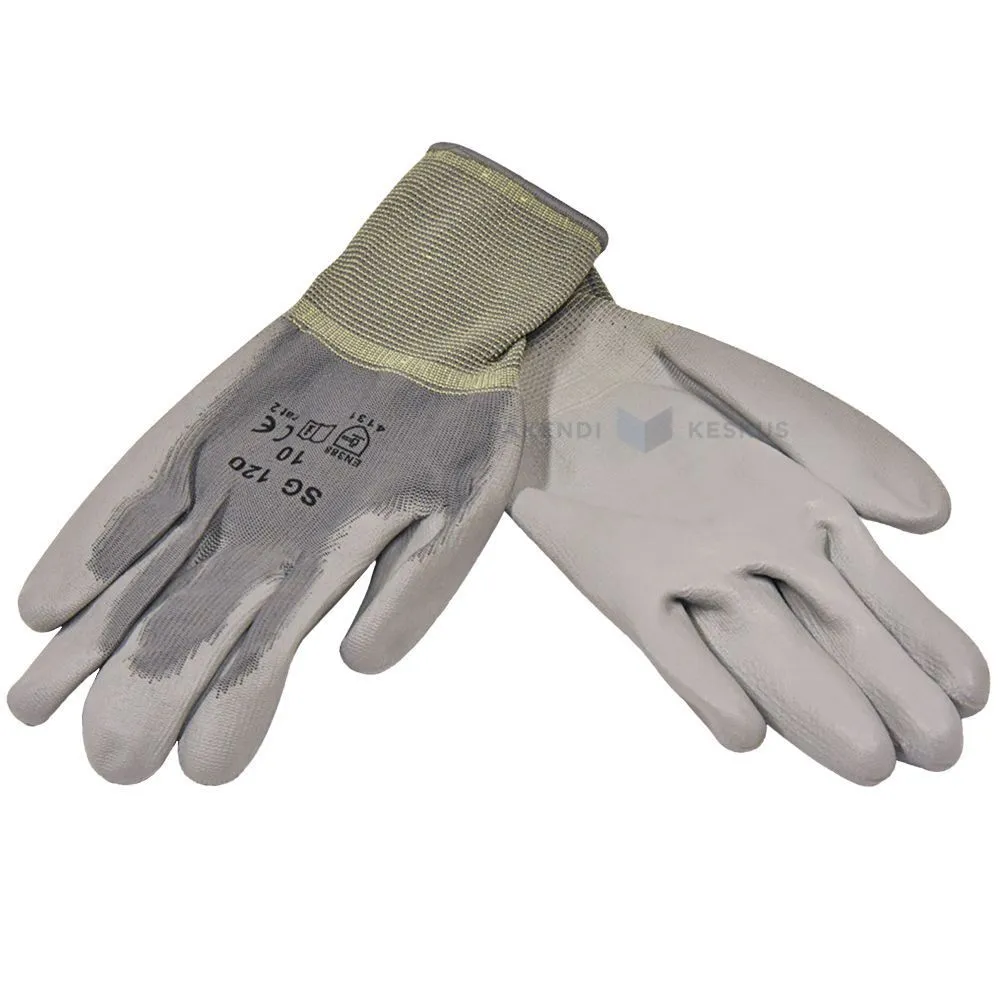 Gray wowen polyester gloves on palm polyurethane nr. 9