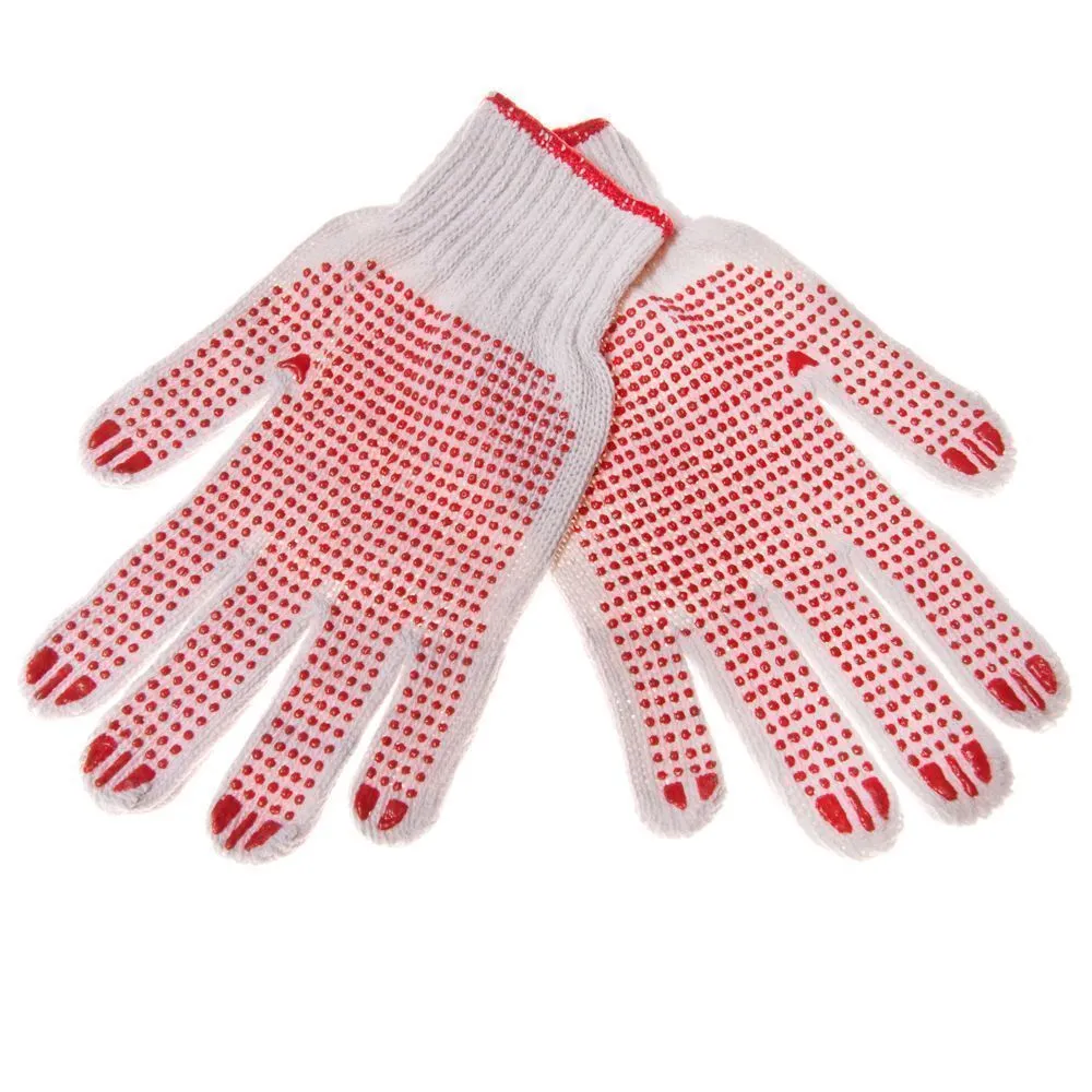 Red woven gloves rubber dots on both sides nr. 8