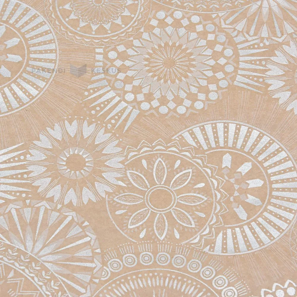 Brown ornaments print packaging paper 0,7m wide 70g/m2, 25m/roll