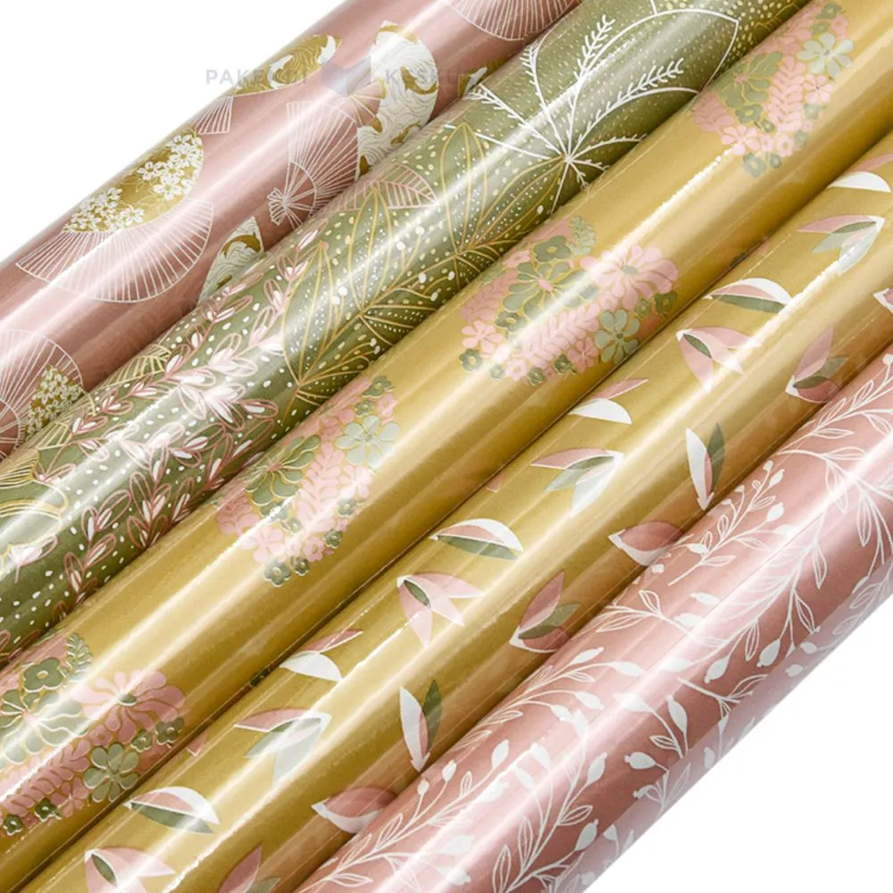 Packaging paper with different colours and flower prints 0,7m wide 60g/m2, 2m/roll