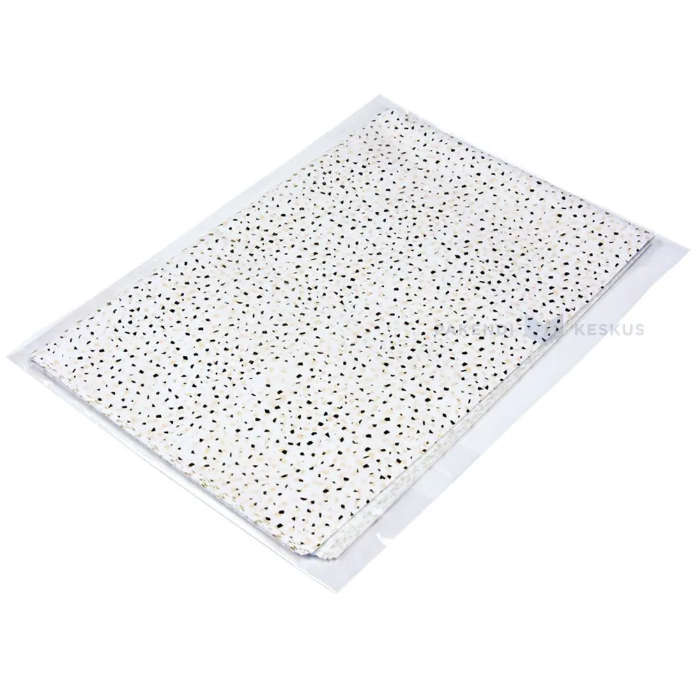 Kuldsete laikudega valge siidipaber 50x76cm 17g/m2, pakis 20tk