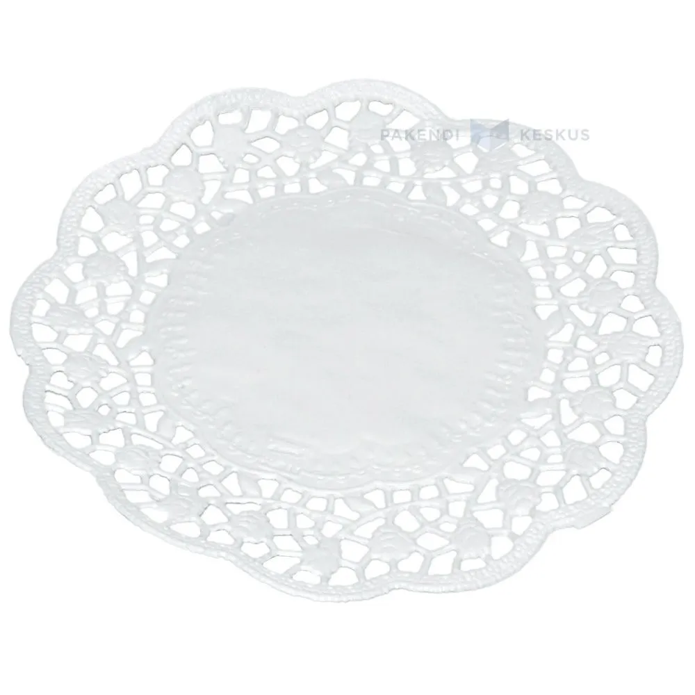 Valge roosimustriga pitsiline tordi aluspaber diam. 14cm, pakis 500tk