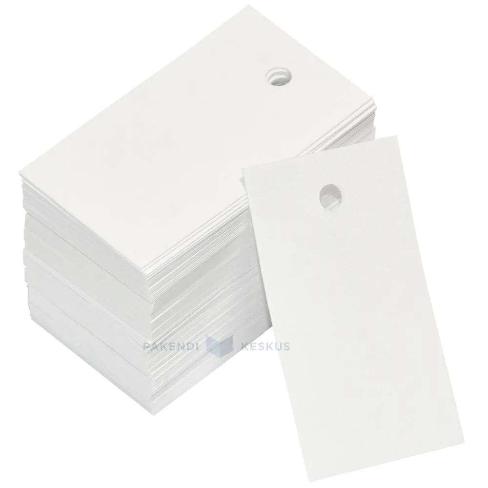 Valge kartongetikett 49x28mm, pakis 100tk