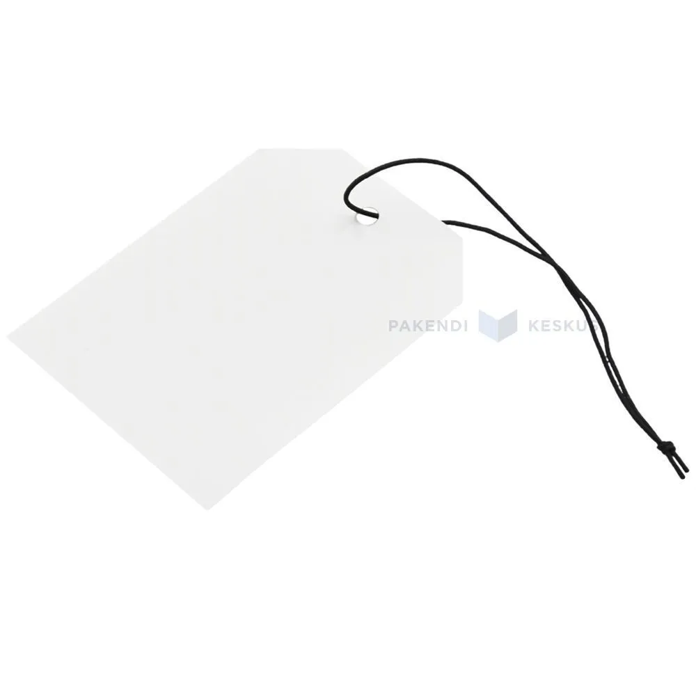 Valge kartongetikett nööriga 70x50mm, pakis 50tk