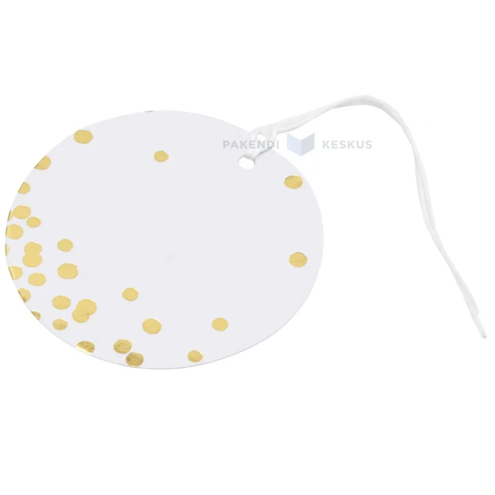 White with golden dots print carton label with string diam. 60mm, 10pcs/pack