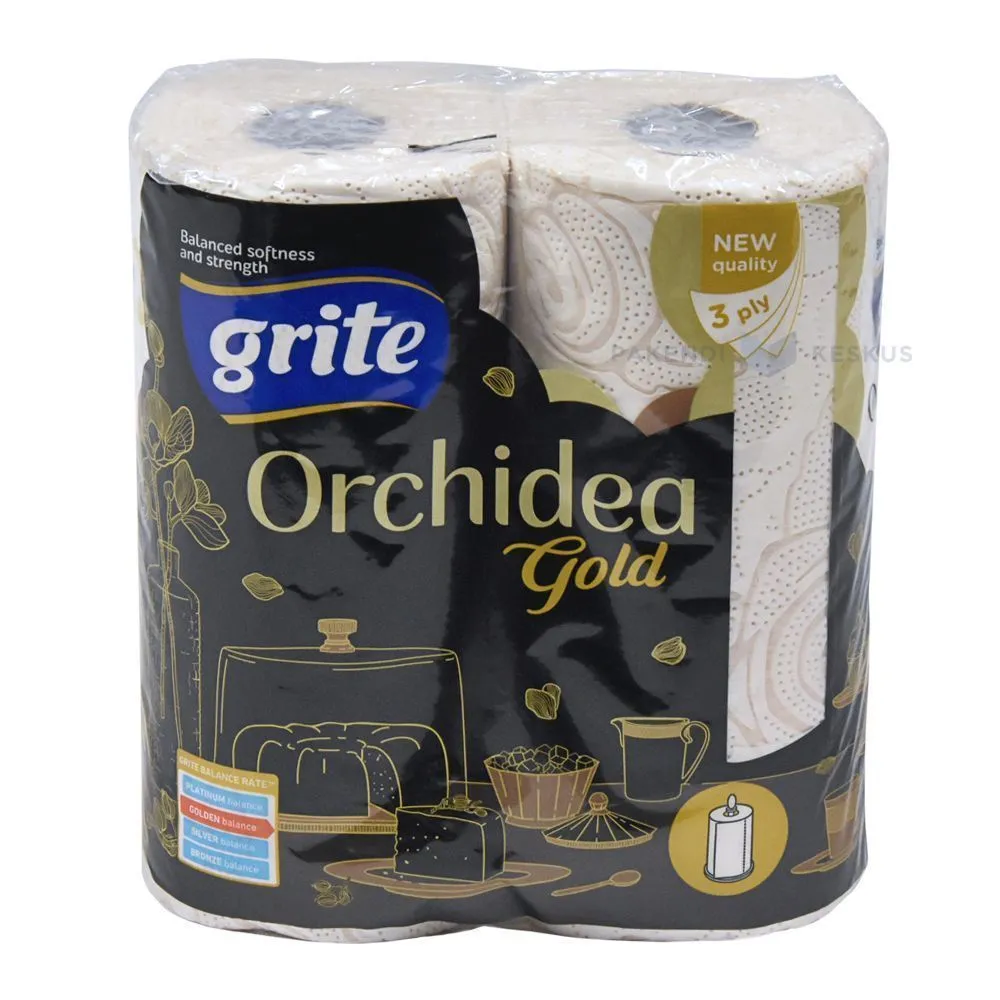 3-kerroksinen paperipyyhe Grite Orchidea Gold 22,4cm leveä, 14m / rulla 2rullia / pakkaus