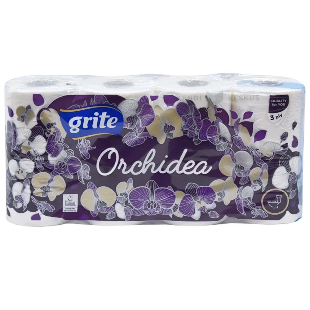 3-layered toilet paper Grite Orchidea 9,6cm wide, 21,25m/roll 8rolls/pack                                                                                                                                                                            '